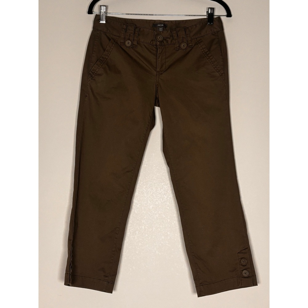 Jacob Womens Brown Cropped Chino Pants Stretch Cotton Button Hem Size 3/4